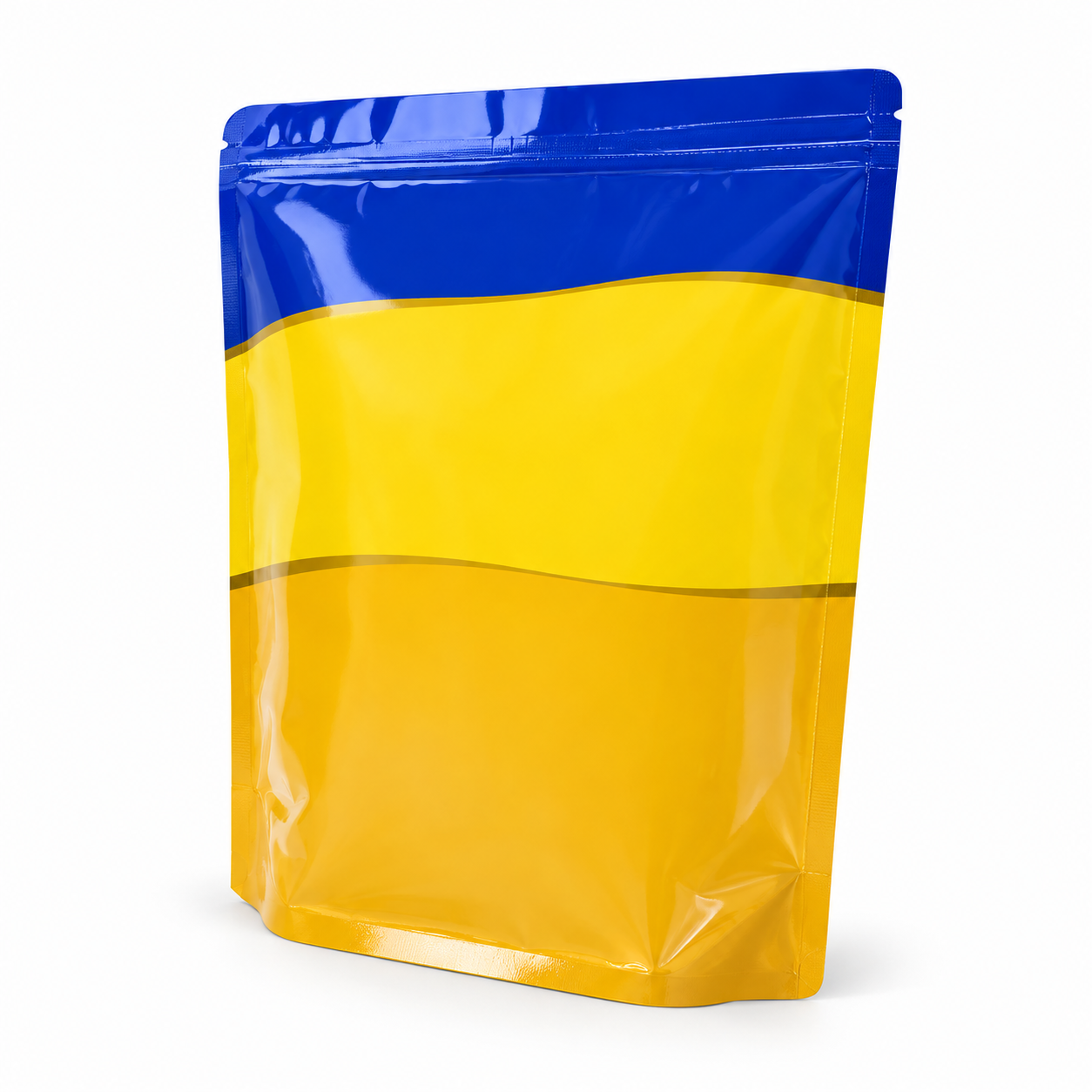 Unbranded stand-up pet food pouch on white background