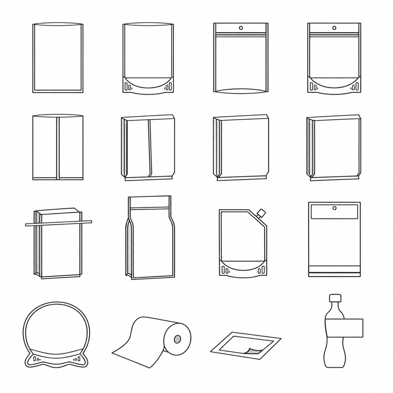 Unbranded outlines of packaging formats